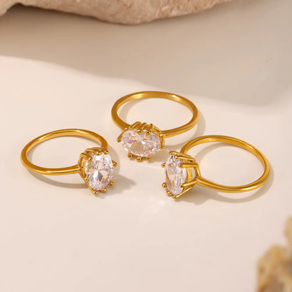 Oval Zircon Rings For Women Stainless Steel Gold Plated Waterproof Luxury Ring Couples Wedding Jewelry Gift