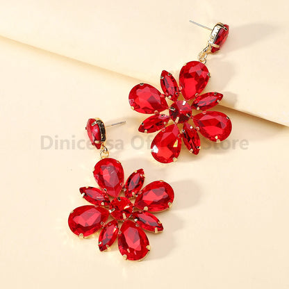 Fashion Glass Flower Y2k Dangle Drop Earrings For Women Charm Luxury Quality Original Ear Accessories Party Pendant Jewelry Gift