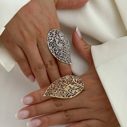 Ingemark Punk Hollow Water Drop Leaf Rings for Women Couples Fashion Statement Vintage Irregular Geometric Finger Ring Jewelry