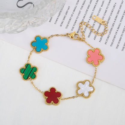 High Quality 316L Metal Laser Five Leaf Flower Charm Bracelet Classic for Woman Stainless Steel Party Jewelry Trend Clover