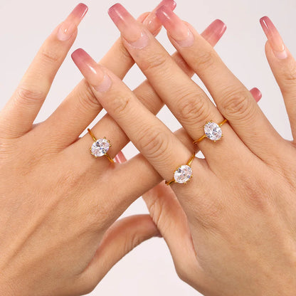 Oval Zircon Rings For Women Stainless Steel Gold Plated Waterproof Luxury Ring Couples Wedding Jewelry Gift