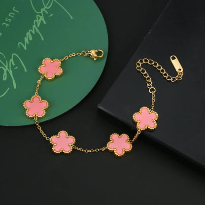 High Quality 316L Metal Laser Five Leaf Flower Charm Bracelet Classic for Woman Stainless Steel Party Jewelry Trend Clover