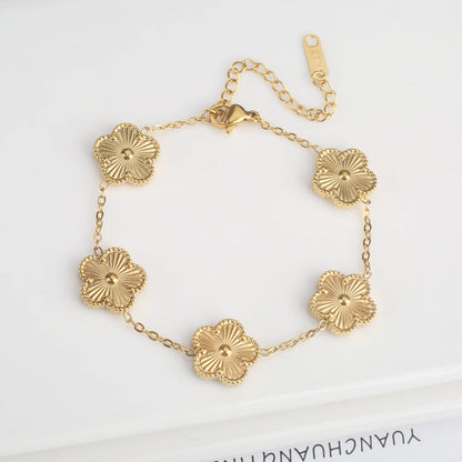 High Quality 316L Metal Laser Five Leaf Flower Charm Bracelet Classic for Woman Stainless Steel Party Jewelry Trend Clover