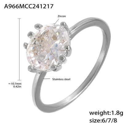 Oval Zircon Rings For Women Stainless Steel Gold Plated Waterproof Luxury Ring Couples Wedding Jewelry Gift