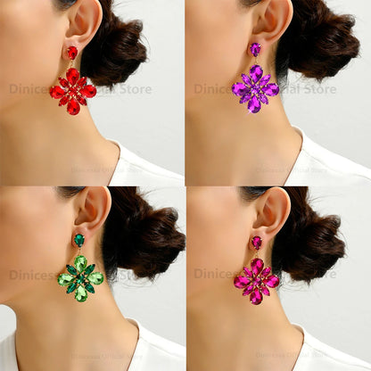 Fashion Glass Flower Y2k Dangle Drop Earrings For Women Charm Luxury Quality Original Ear Accessories Party Pendant Jewelry Gift