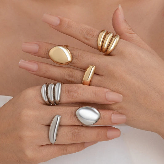 Ingemark 3Pcs Smooth Surface Water Drop Rings Set for Women Punk Hiphop Gold Color Metal Knuckle Ring Couple Jewelry Accessories