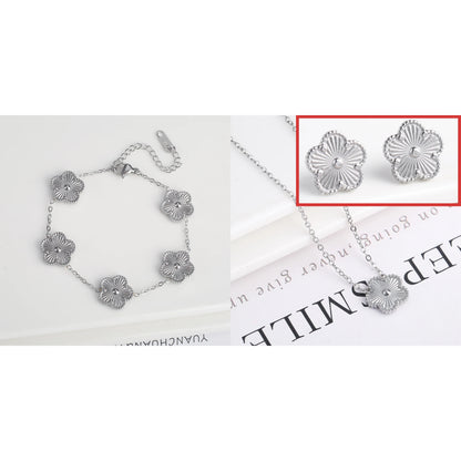 316L Clover Five Leaf Flower Metal Laser Bracelet Necklace Earrings Jewelry Set High Quality Stainless Steel Woman Party Jewelry
