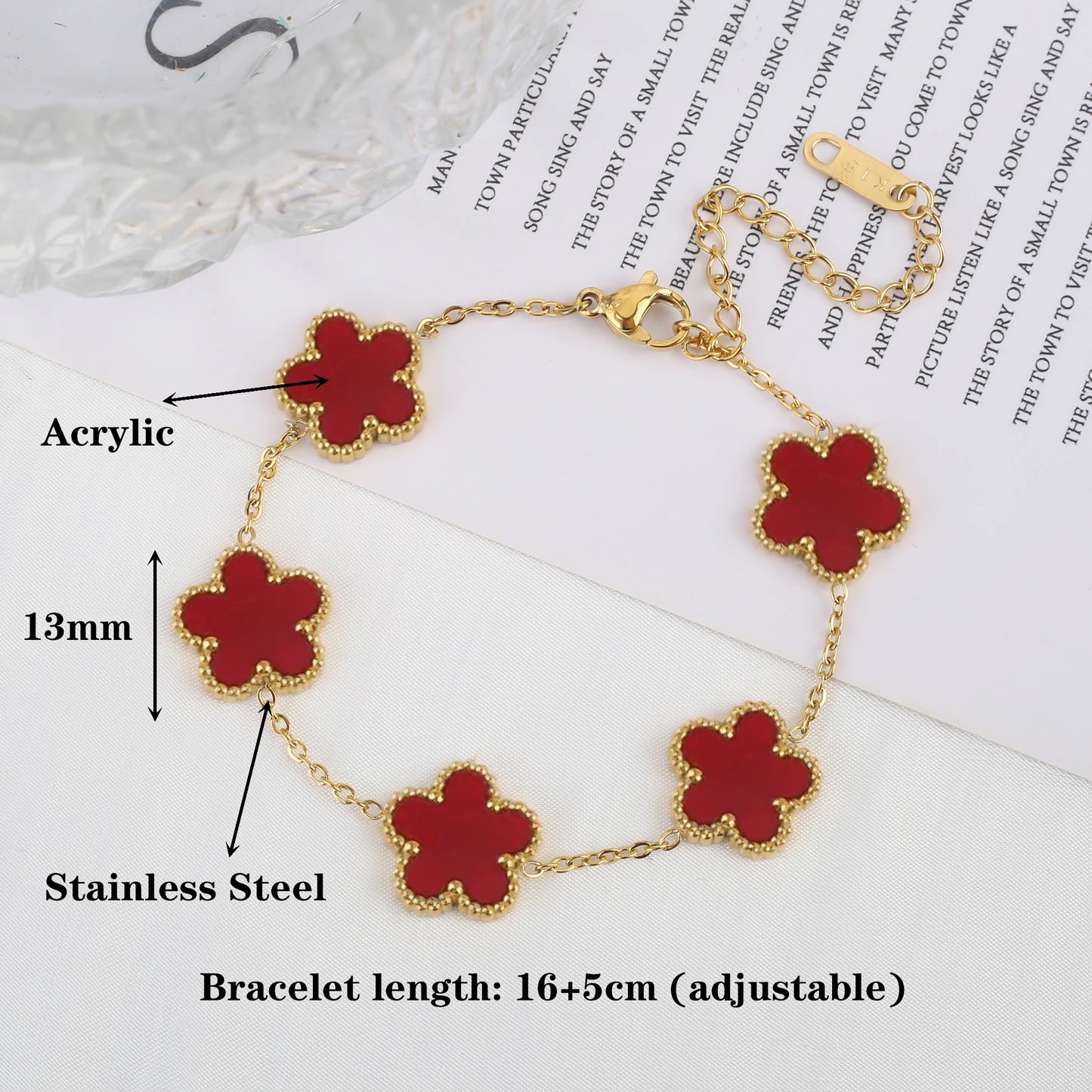 High Quality 316L Metal Laser Five Leaf Flower Charm Bracelet Classic for Woman Stainless Steel Party Jewelry Trend Clover