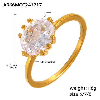 Oval Zircon Rings For Women Stainless Steel Gold Plated Waterproof Luxury Ring Couples Wedding Jewelry Gift