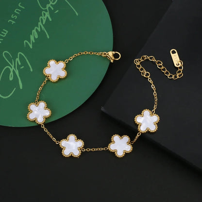 High Quality 316L Metal Laser Five Leaf Flower Charm Bracelet Classic for Woman Stainless Steel Party Jewelry Trend Clover