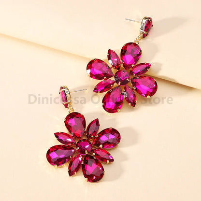 Fashion Glass Flower Y2k Dangle Drop Earrings For Women Charm Luxury Quality Original Ear Accessories Party Pendant Jewelry Gift