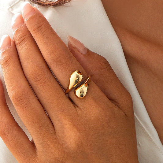 Ingemark Minimalism Creative Smooth Water Drop Rings Women Vintage Geometric Adjustable Open Finger Ring Couple Wed Accessories