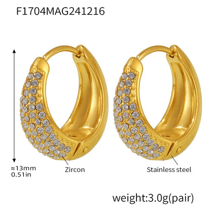 Chic Round Zircon Earrings for Women Gold Plated Stainless Steel Luxury Turquoise Stones Ear Hoop Waterproof Charm Jewelry Gift