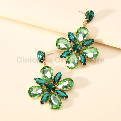Fashion Glass Flower Y2k Dangle Drop Earrings For Women Charm Luxury Quality Original Ear Accessories Party Pendant Jewelry Gift