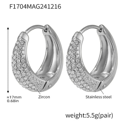Chic Round Zircon Earrings for Women Gold Plated Stainless Steel Luxury Turquoise Stones Ear Hoop Waterproof Charm Jewelry Gift