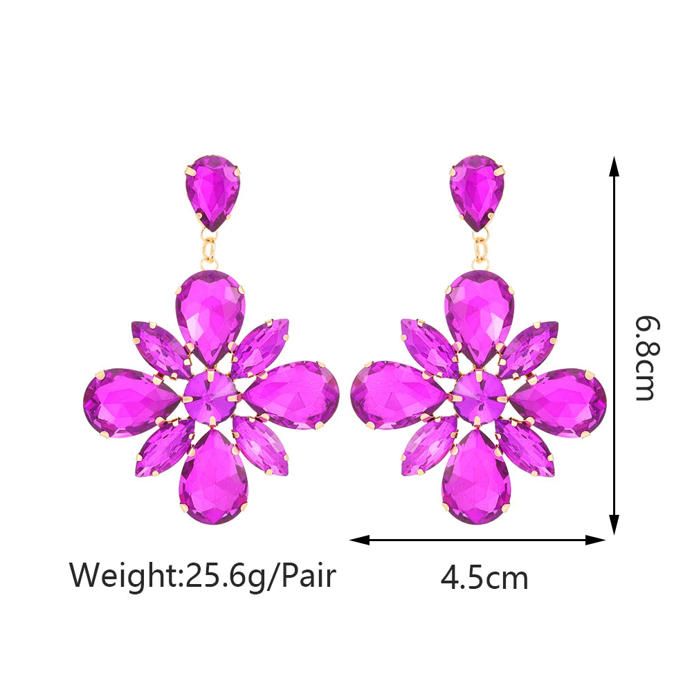 Fashion Glass Flower Y2k Dangle Drop Earrings For Women Charm Luxury Quality Original Ear Accessories Party Pendant Jewelry Gift