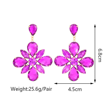 Fashion Glass Flower Y2k Dangle Drop Earrings For Women Charm Luxury Quality Original Ear Accessories Party Pendant Jewelry Gift
