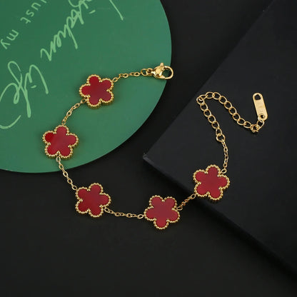 High Quality 316L Metal Laser Five Leaf Flower Charm Bracelet Classic for Woman Stainless Steel Party Jewelry Trend Clover