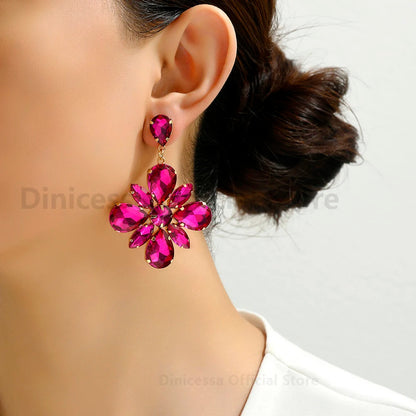 Fashion Glass Flower Y2k Dangle Drop Earrings For Women Charm Luxury Quality Original Ear Accessories Party Pendant Jewelry Gift