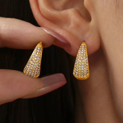 Chic Round Zircon Earrings for Women Gold Plated Stainless Steel Luxury Turquoise Stones Ear Hoop Waterproof Charm Jewelry Gift