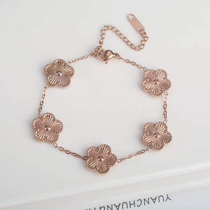 High Quality 316L Metal Laser Five Leaf Flower Charm Bracelet Classic for Woman Stainless Steel Party Jewelry Trend Clover