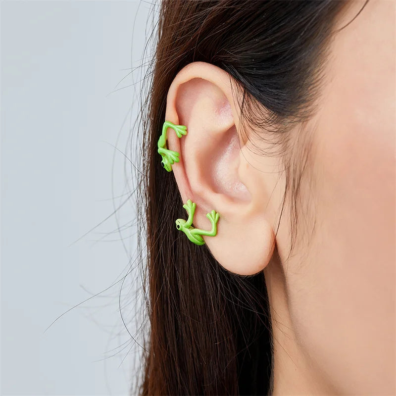 Cute Funny Green Frog Animal Ear Cuff Women's Earrings Without Ear Hole Ear Bone Clamp Girl Jewelry