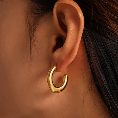 Geometric Earrings For Women C Shape Stainless Steel Vintage Gold Plated Waterproof Ear Hoop Trendy Charm Jewelry Gift