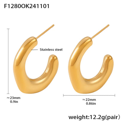 Geometric Earrings For Women C Shape Stainless Steel Vintage Gold Plated Waterproof Ear Hoop Trendy Charm Jewelry Gift