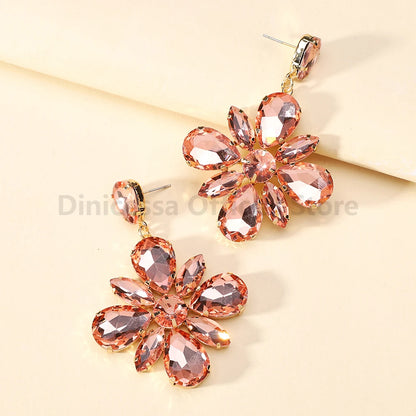 Fashion Glass Flower Y2k Dangle Drop Earrings For Women Charm Luxury Quality Original Ear Accessories Party Pendant Jewelry Gift