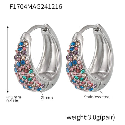 Chic Round Zircon Earrings for Women Gold Plated Stainless Steel Luxury Turquoise Stones Ear Hoop Waterproof Charm Jewelry Gift