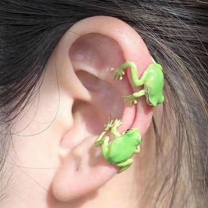 Cute Funny Green Frog Animal Ear Cuff Women's Earrings Without Ear Hole Ear Bone Clamp Girl Jewelry