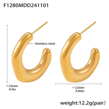 Geometric Earrings For Women C Shape Stainless Steel Vintage Gold Plated Waterproof Ear Hoop Trendy Charm Jewelry Gift