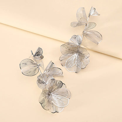 Luxury Quality Metal Flower Charm Female Wedding Party Jewelry Trend Unusual Original Dangle Earrings For Women Wholesale Gift