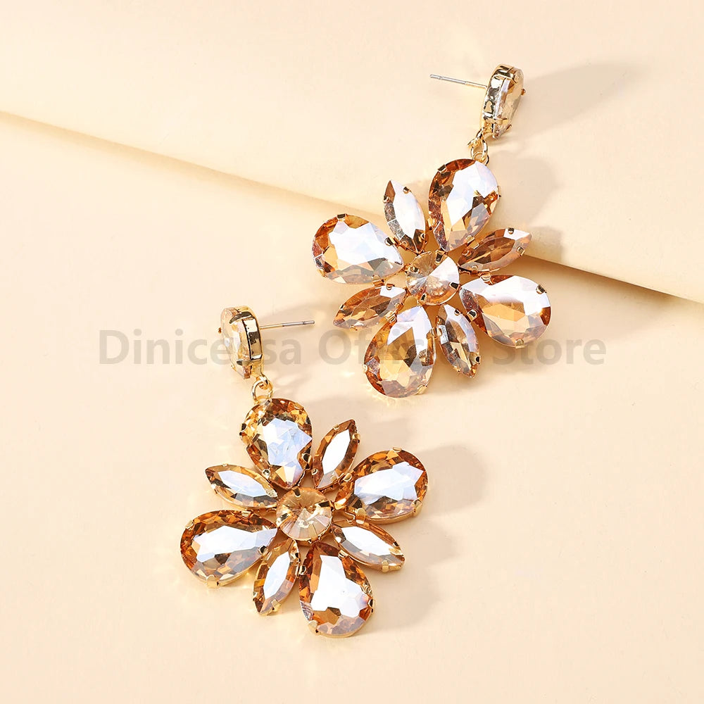Fashion Glass Flower Y2k Dangle Drop Earrings For Women Charm Luxury Quality Original Ear Accessories Party Pendant Jewelry Gift