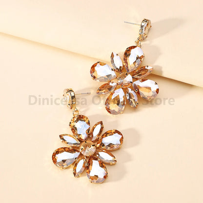 Fashion Glass Flower Y2k Dangle Drop Earrings For Women Charm Luxury Quality Original Ear Accessories Party Pendant Jewelry Gift