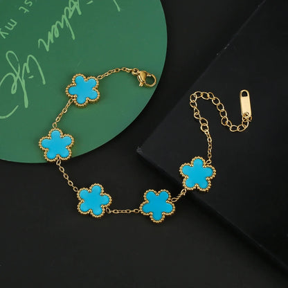 High Quality 316L Metal Laser Five Leaf Flower Charm Bracelet Classic for Woman Stainless Steel Party Jewelry Trend Clover