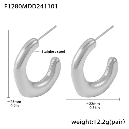 Geometric Earrings For Women C Shape Stainless Steel Vintage Gold Plated Waterproof Ear Hoop Trendy Charm Jewelry Gift